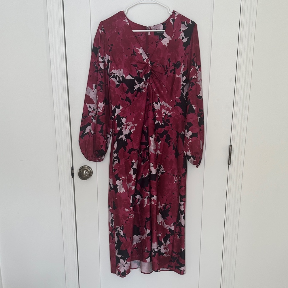 Banana Republic Burgundy Floral Long Sleeve Dress